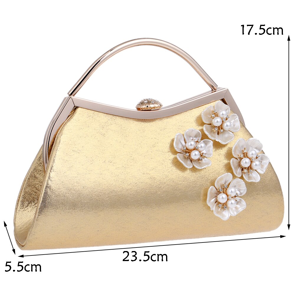 SEKUSA Wedding Party Handtas Shell Bloem Accessoire Vrouwen Avondtassen Zilver/Goud Diamanten Handvat Keten Schoudertas Messenger Bags