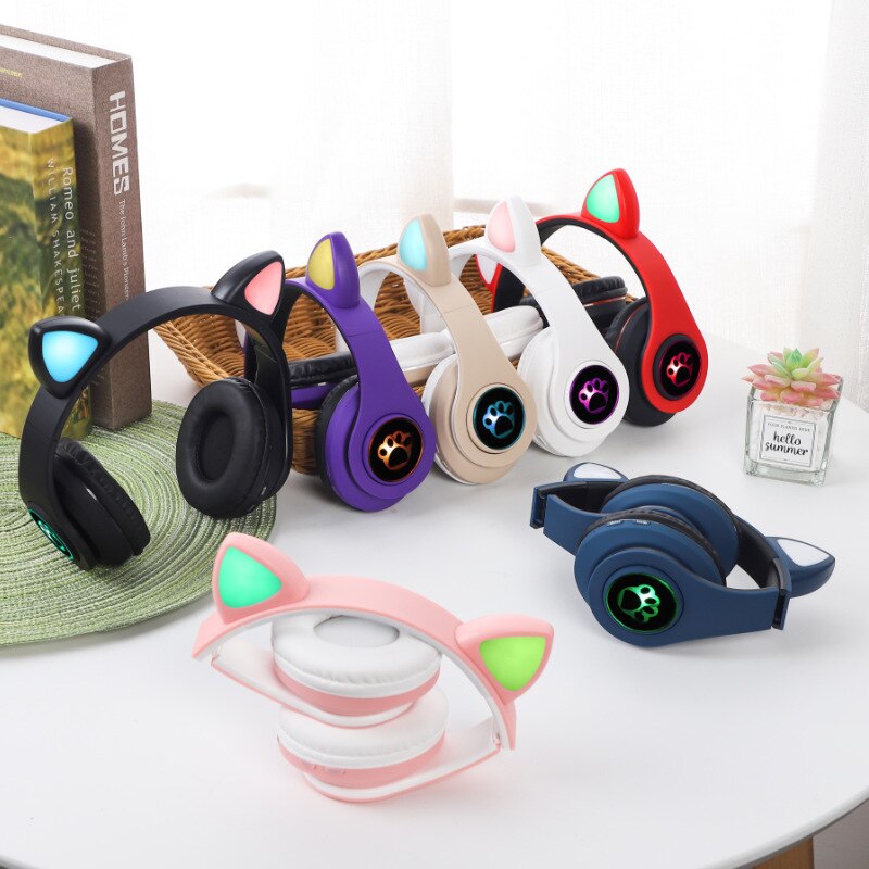 Wireless Cat Ear Headphones Bluetooth Headset LED Lights Earphone For Kids Girl Ear Noise Cancelling Headphones Headset