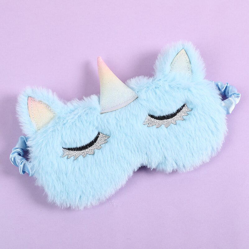 Cartoon Kids Unicorn Cute Student Girls Sleep Rest Eye Mask Portable Shade Cover Travel Relax Blindfolds Eyepatch: Blue eyelash