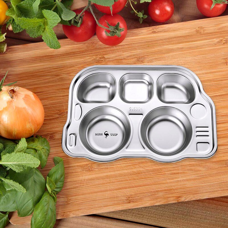 1pc Stainless Steel Divided Dinner Tray Lunch Container Food Plate for School Canteen 5 Section
