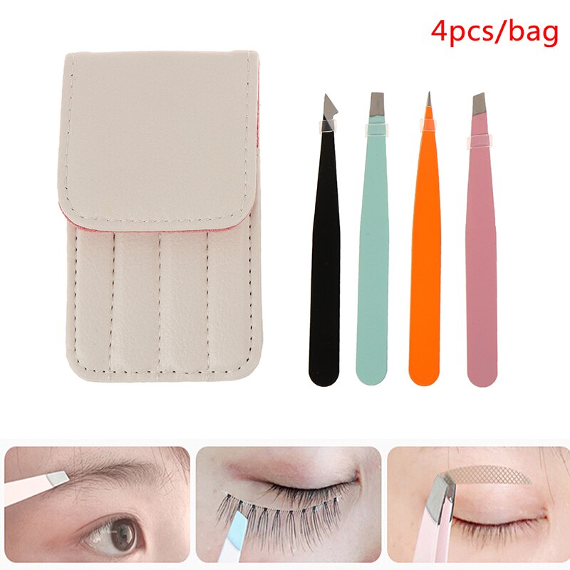 4 stuks/pak wenkbrauwpincetten roestvrijstalen punt schuine platte punt verwijdering make-up ontharing wenkbrauwtang clip