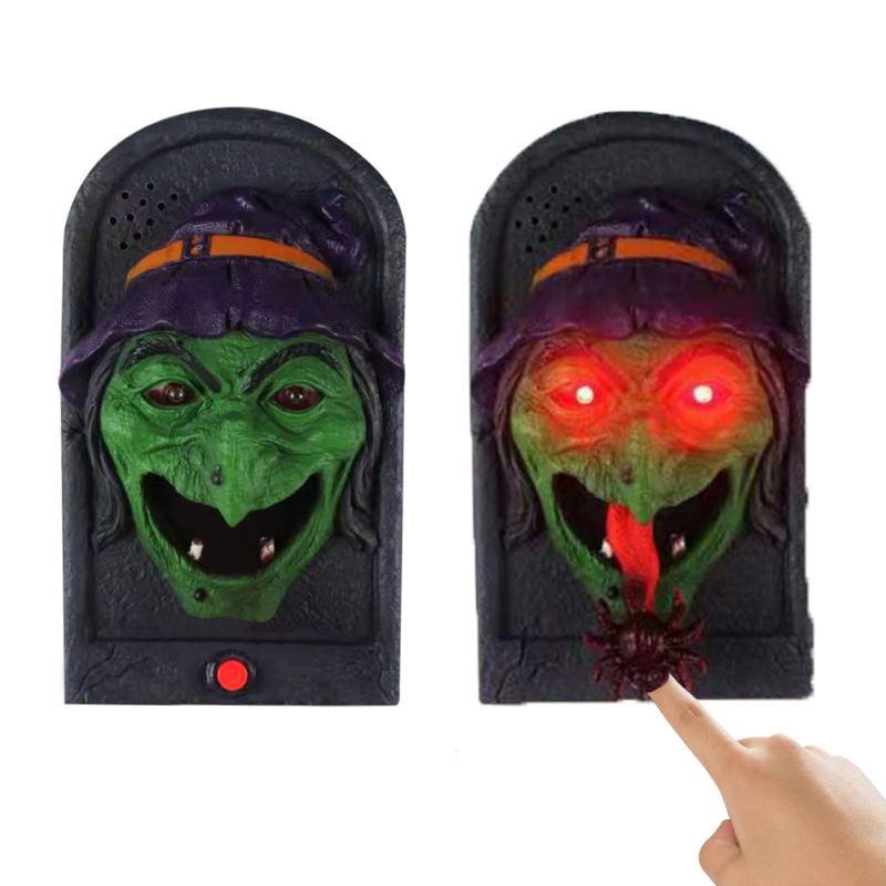 V Halloween décorations sonnette animé hanté sonnette crâne sonnette accessoire avec langue mobile et éclairer les yeux pour Hal