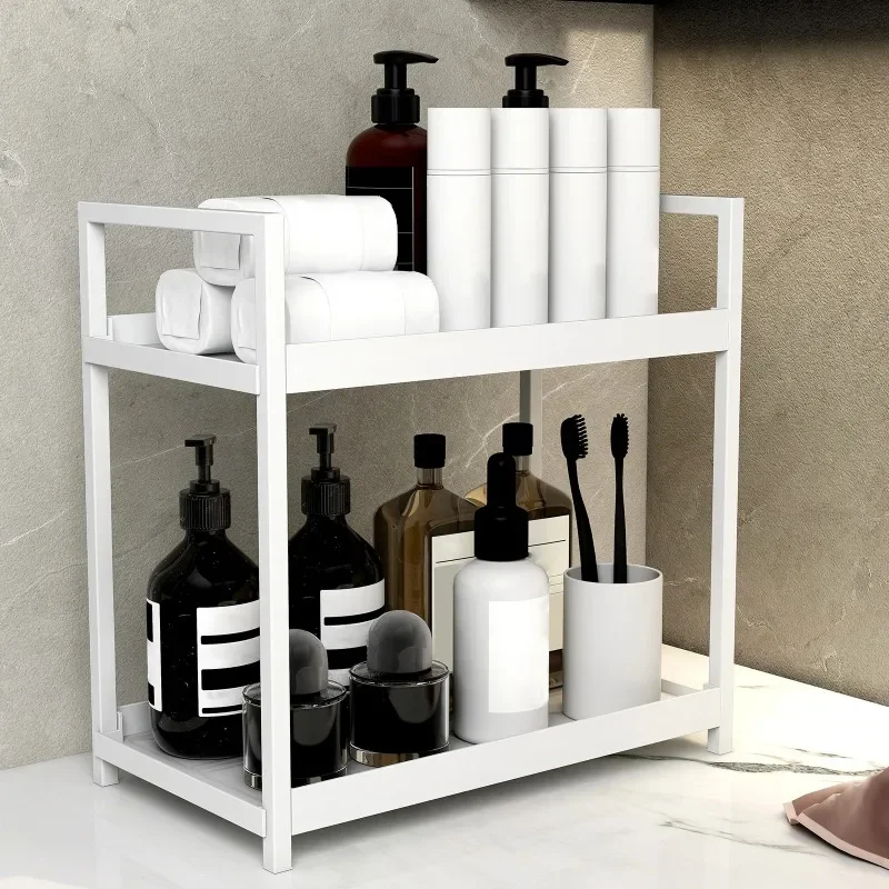 Double storage shelf Kitchen plastic organizer Bathroom countertop Perfume and cosmetics shelf Dressing table: Bronze