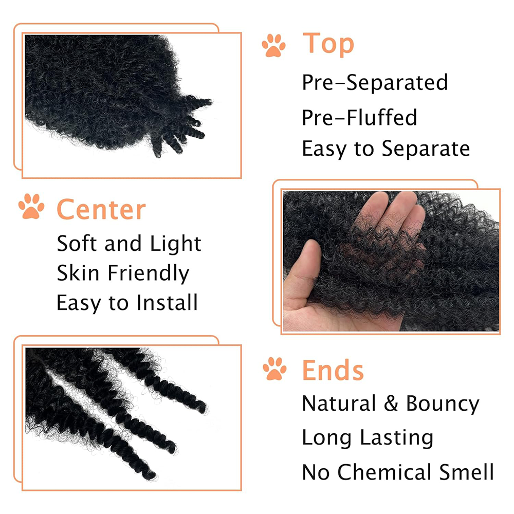 Cheveux Afro torsadés élastiques, 1/3/8 paquets de cheveux tressés Marley torsadés pré-séparés, adaptés aux cheveux synthétiques crépus Afro torsadés endommagés