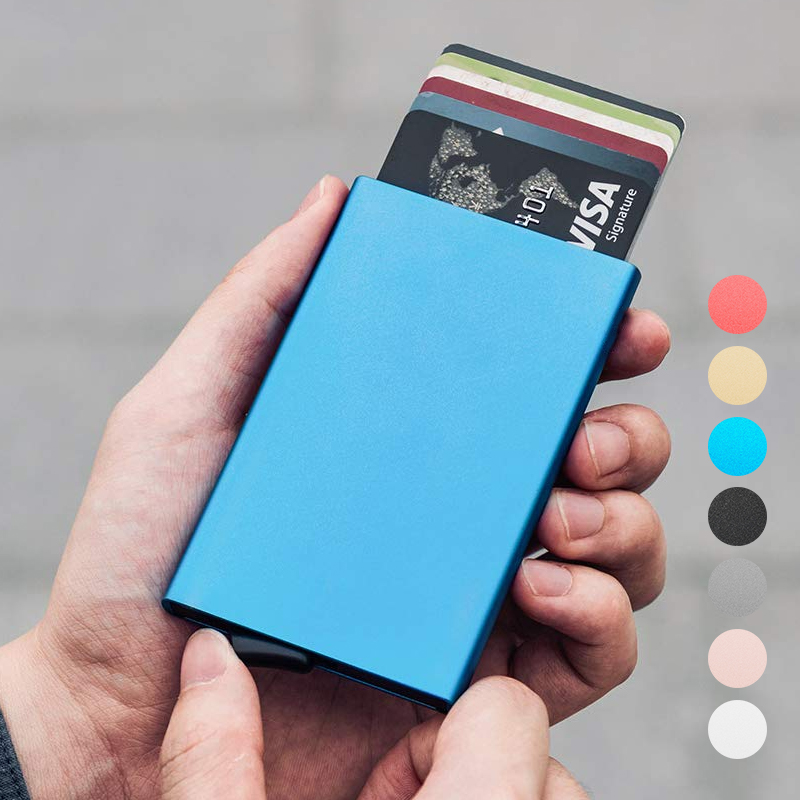 Slim Pop Up Wallet Minimalist Credit Card Holder For Men Women RFID Blocking Mini Metal Case