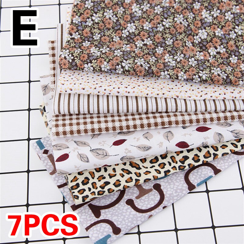 7 unids/set 25*25cm tela de algodón bricolaje surtidos cuadrados Pre-corte de colcha cuartos paquete Floral lattice rayas patrones geométricos: E