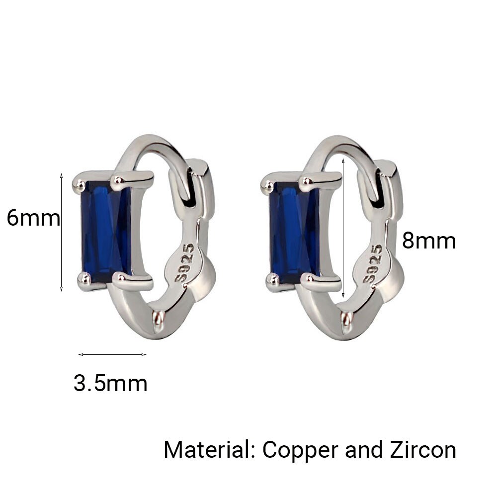 Pendientes Huggies púrpura blanco verde azul rojo corazón cuadrado Color plata pendientes de aro pequeños para mujeres niñas joyería de boda