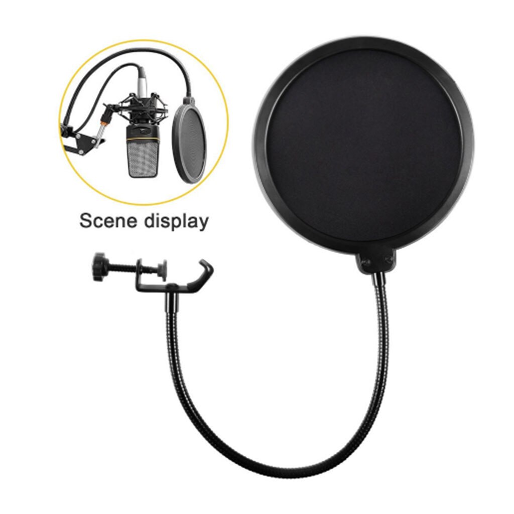 Microphone Mic Wind Screen Pop Filter Mask Shield with Adjustable Swivel Mount and 360 Degree Flexible Metal Gooseneck Holder