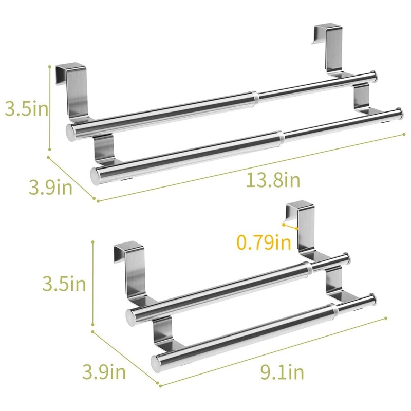 Kjøkken over skap dobbel håndklestativ, utvidbar håndkleholder for universell passform på innsiden eller utsiden