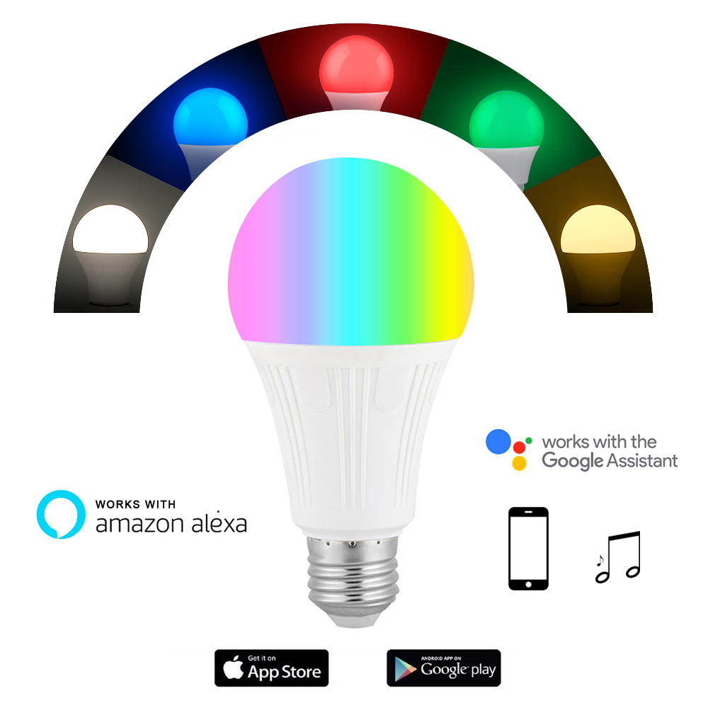 E27 B22 Smart WIFI Lamp RGB RGBW Dimbare LED Lamp Gloeilamp Werkt met Alexa Google Thuis, 16 miljoen Kleuren, APP Afstandsbediening