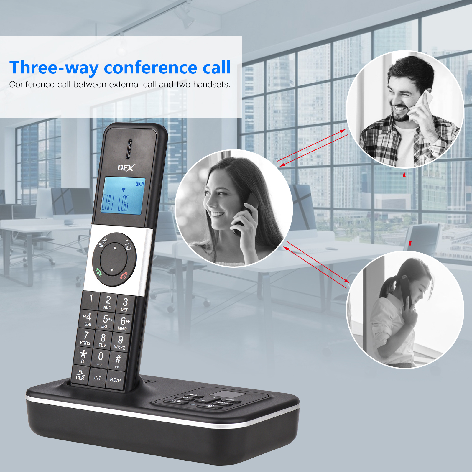 TAM-D D1002-teléfono inalámbrico con 2 dispositivos, dispositivo con respuesta automática, identificador de llamadas, espera de llamadas, pantalla LCD de 1,6 pulgadas, compatible con 16 idiomas