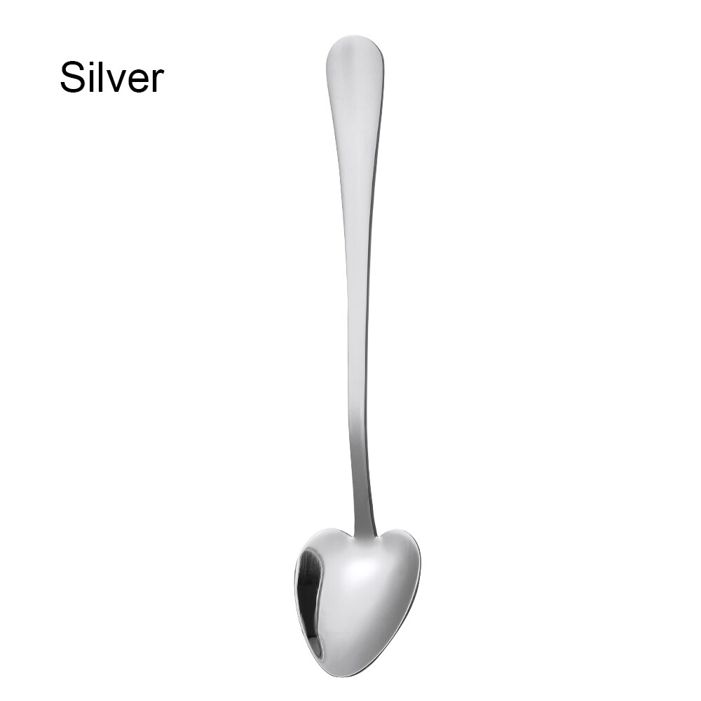 Multicolor Heart Shape Stainless Steel Spoon Small Dessert Tea Coffee Sugar Honey Ice Cream Scoop Kitchen Tableware Flatware: Silver