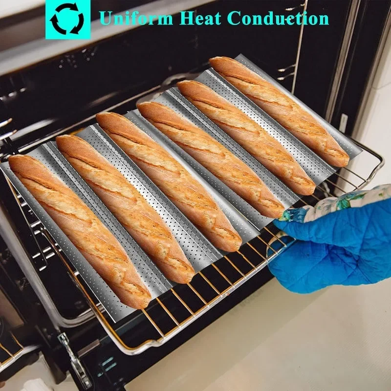 Sartén para hornear ondulada con 3 ranuras, molde para Baguette recubierto antiadherente, fácil de limpiar, bandeja para hornear Baguette resistente a altas temperaturas