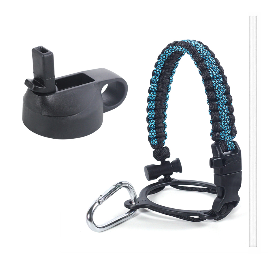 Hydro Flask Thermos Wide Mouth Bottle Safety Ring and Carabiner Paracord Handle with Insulated Wide Mouth Cap + Water Cup Strap