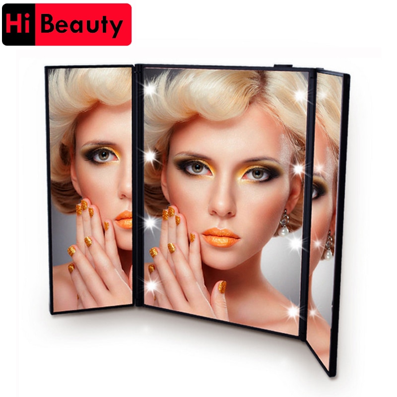 1PC Tri Foldable Adjustable Portable 8 LEDs Lighted Luminous Touch Screen Makeup Tabletop Stand Smart Mirror