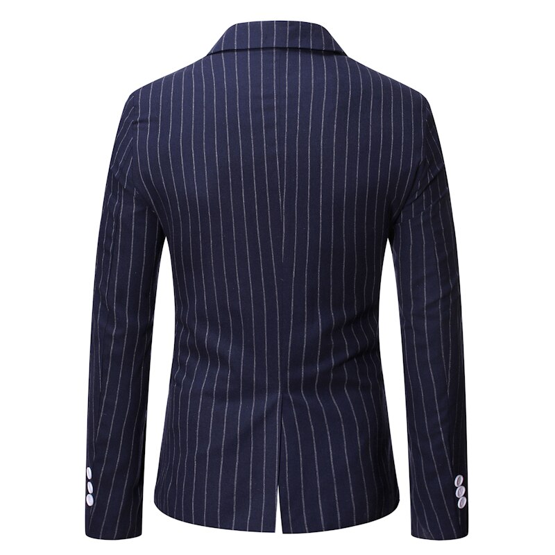 Men's Double Brested Pinstripe Suit Jacket Brand Slim Fit Notched Lapel Dress Blazer Men Casual Business Formal Blazer Masculino