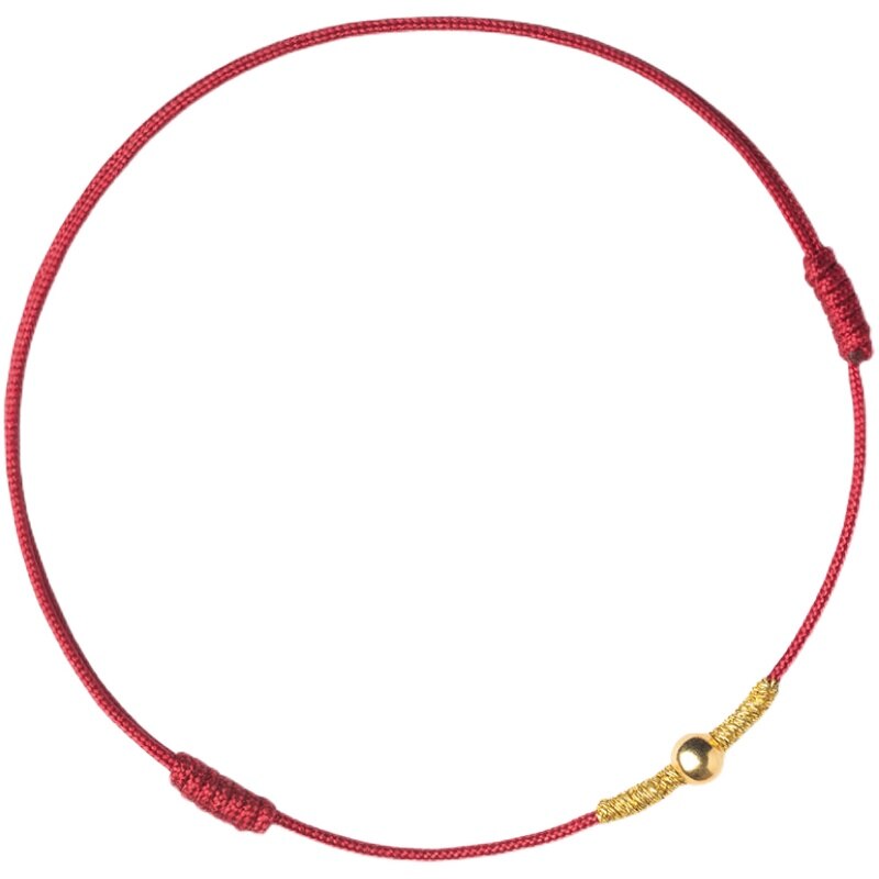 Real 999 24k Yellow Gold Anklet Women Round Beads Anklets Good Luck Charms Weaving for Women Hand-woven Red Rope