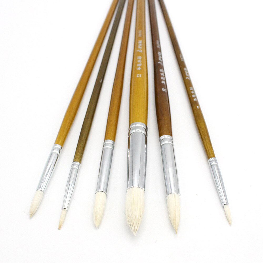 Juego de pinceles de punta redonda para dibujo, conjunto de pinceles de lana de pelo de cabra para artistas, para pinturas Gouache, acuarela, témpera, 6 unidades