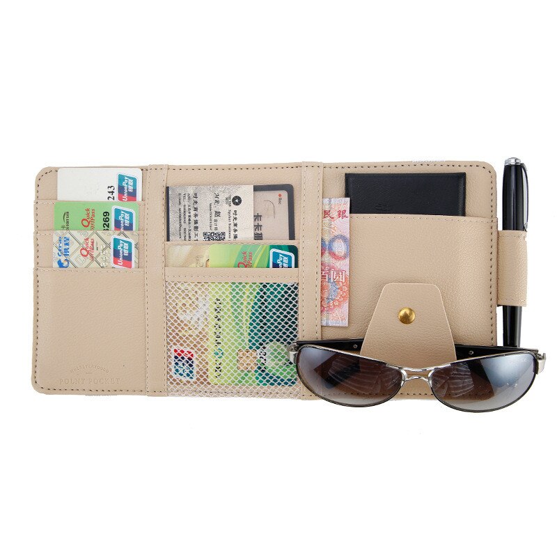 Voiture style visière organisateur Auto pare-soleil pochette de rangement voiture organisateur porte-lunettes de soleil carte organisateur Ticket poche porte-stylo: Beige