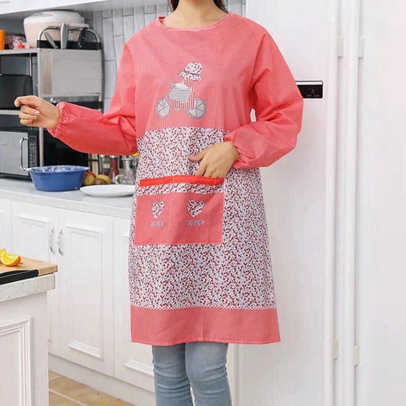 Køkken forklæde til kvinde madlavning bagning restaurant forklæde rengøringsværktøj til hjemmet langærmet forklæder hagesmæk køkken: Rød