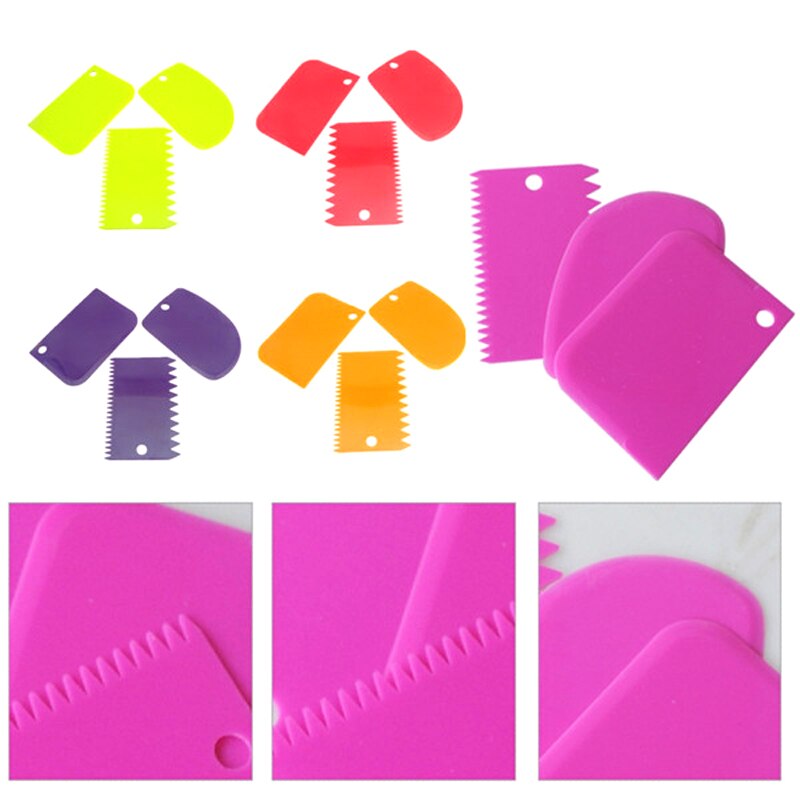 3 stuks plastic deeg glazuur fondant schraper taartdecoratie bak gebak gereedschap effen glad gekarteld rand spatels uitstekers fea 889
