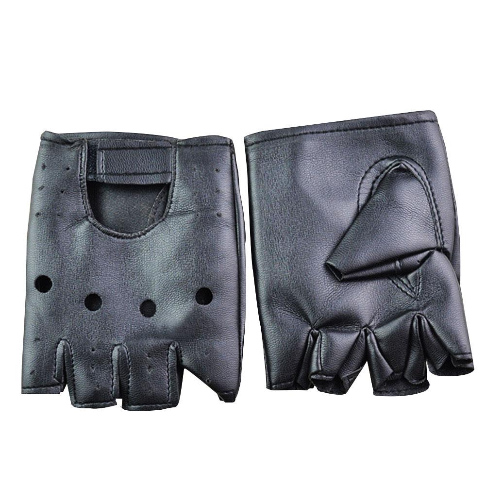 1 paire unisexe cuir synthétique polyuréthane noir sans doigts gants solide femme demi doigt conduite femmes hommes transport moteur Punk gants