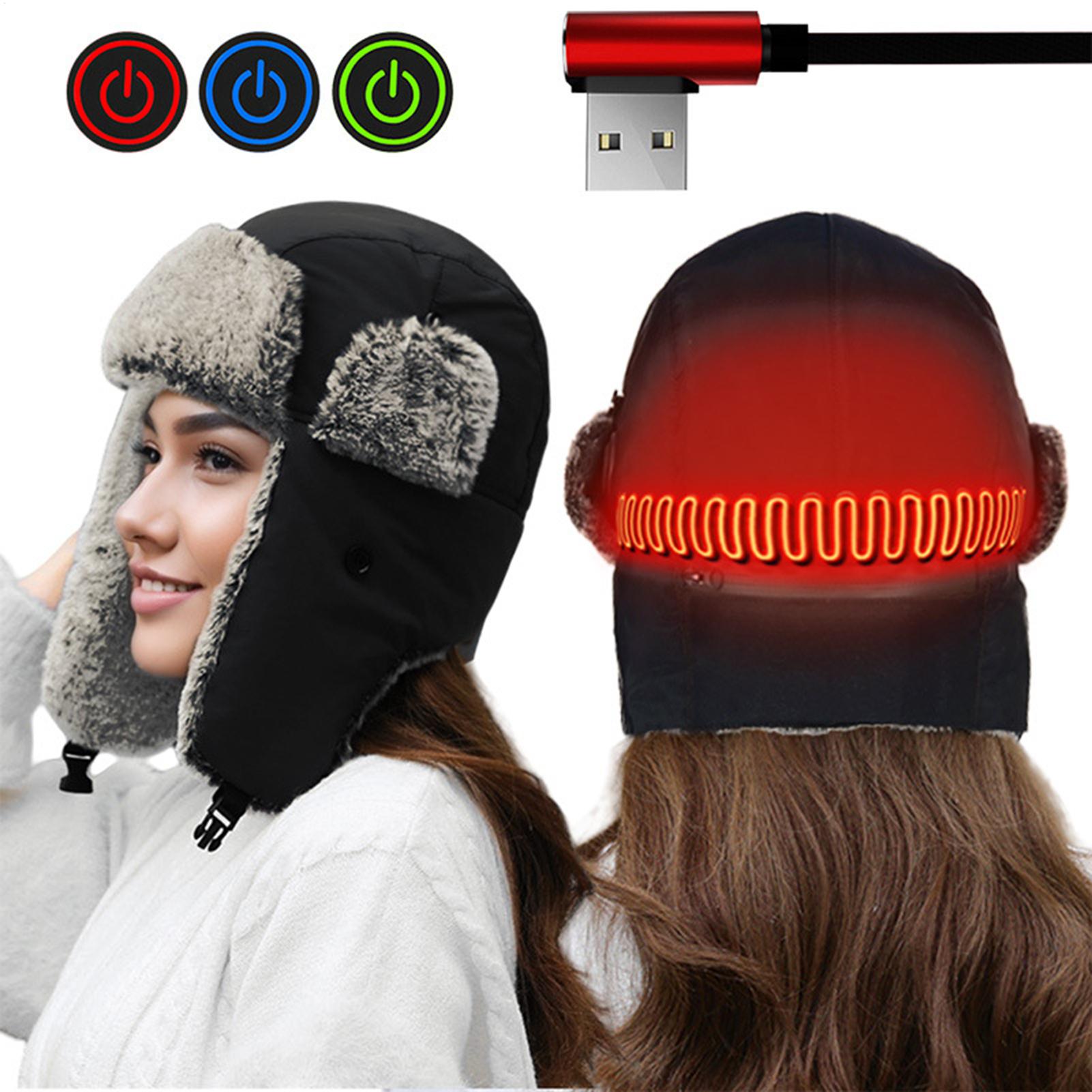 Verwarmde muts voor heren, dames, USB-aangedreven, warme hoofdbedekking, winddicht, thermische oorbescherming, winter, vissen, skiën, motorrijden, kamperen