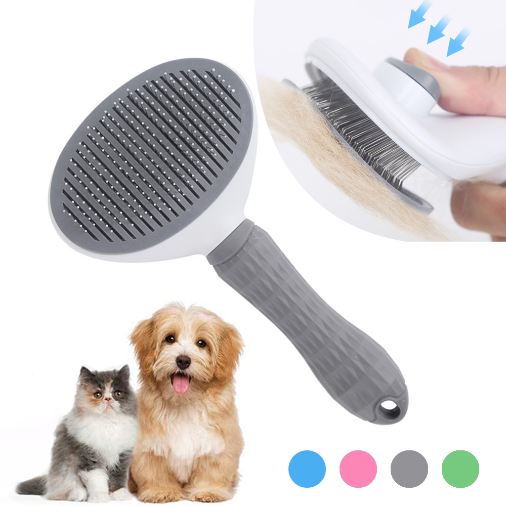 Hund hårborttagning kam katt skötsel borste rostfritt stål kammar automatiska halkfria borstar för hundar katter rengöringsmateriel