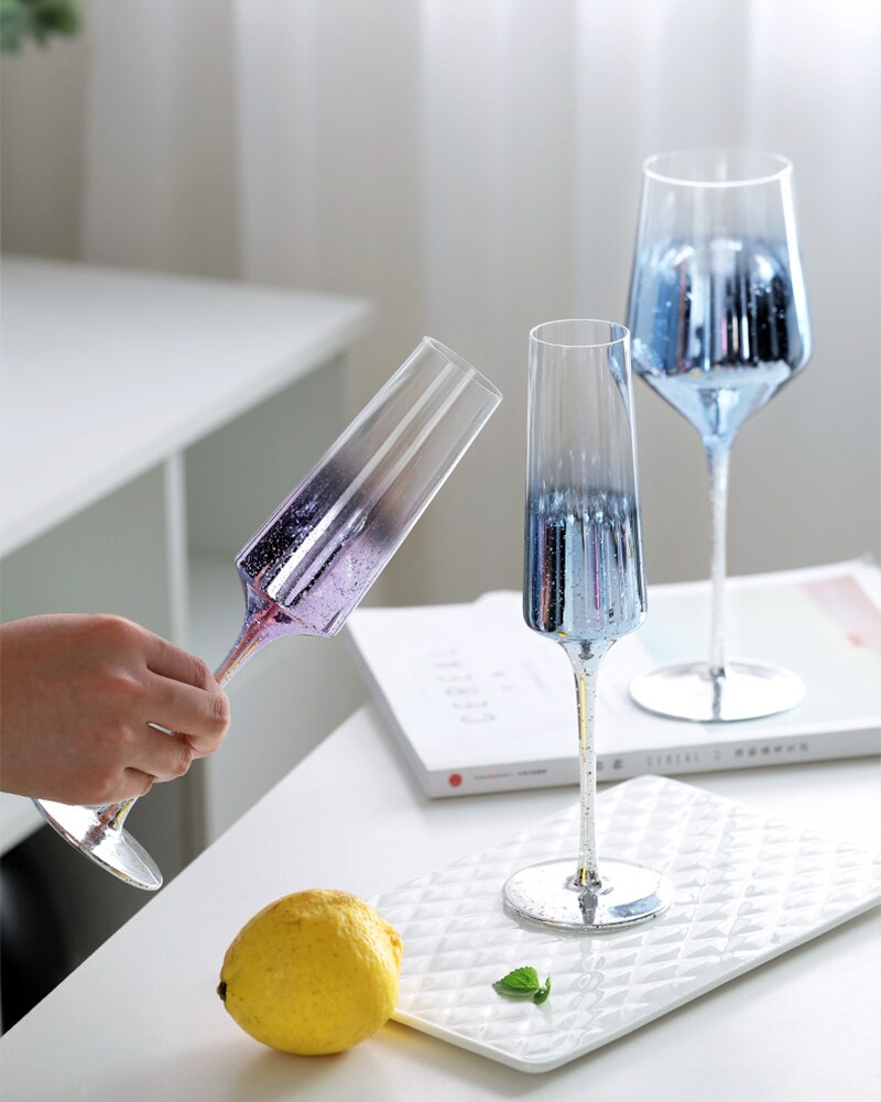 Vinglas färgglada glasvaror för att dricka champagnekristallina bröllopsglas dekoration vin kopp fest exqusite