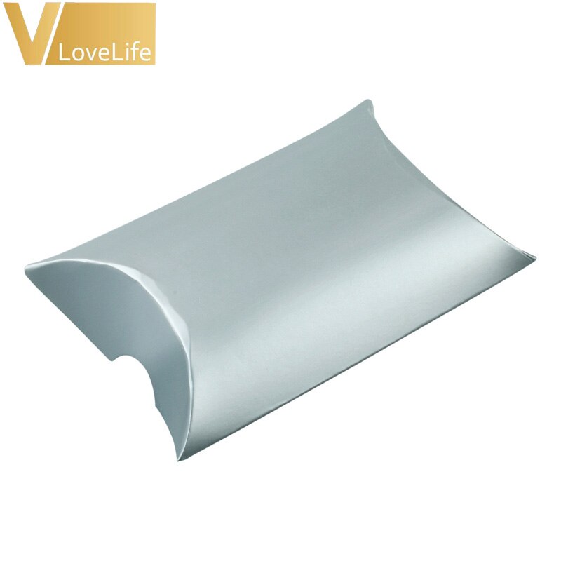 Cajas grandes de dulces de boda con forma de almohada, , para eventos de boda, recuerdo, Caja de de Papel Kraft, 100 unids/lote: silver