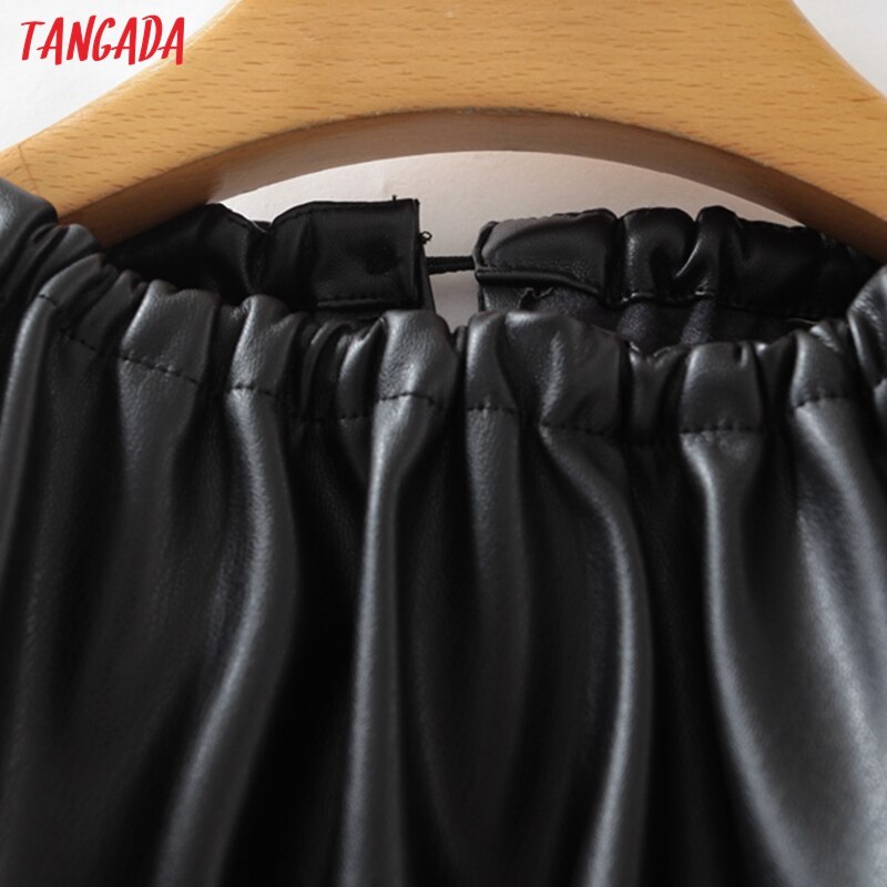 Tangada kvinder oversized patchwork pu læder skjorte tilbage knap chik kvindelig afslappet løse toppe blusas 3 w 206