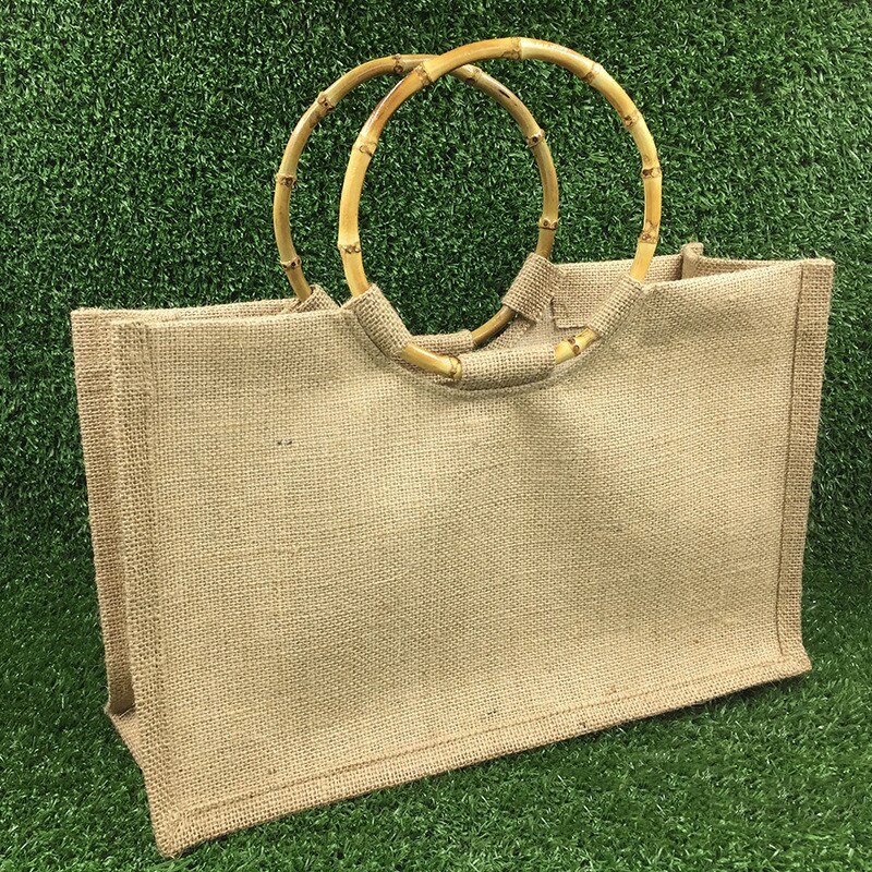 Eco Einkaufen taschen frauen baumwolle hanf leinen Käufer tasche bambus griff einkaufen handtaschen Recycling tote große kapazität frauen taschen: 36X24X15CM