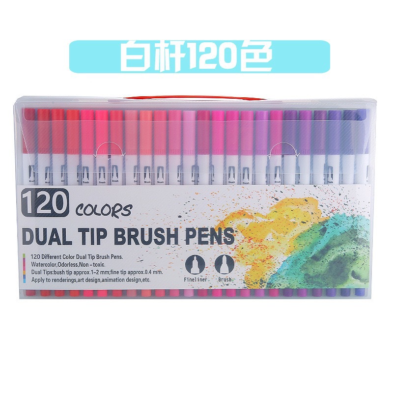 12-120 farger tusj tegning akvarell kunst tusjer dobbel pensel fineliner fargeleggingspenn sett til kalligrafi maleri: Blandet farge