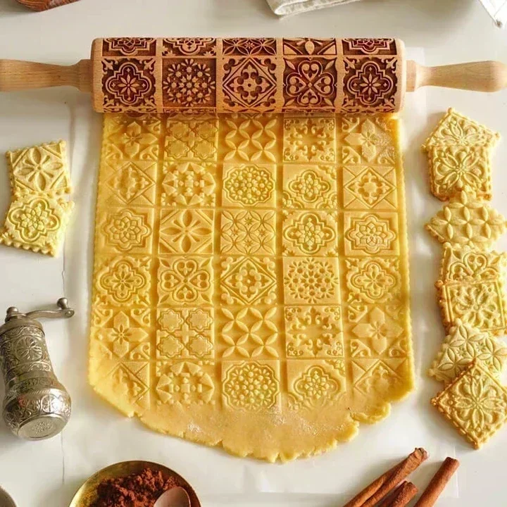 Drucken Nudelhölzer Rock Schneeflocke Elch Holz Prägung Backen Kekse Keks Fondant Kuchen Gemusterte Roller 35*5 cm: Rosa