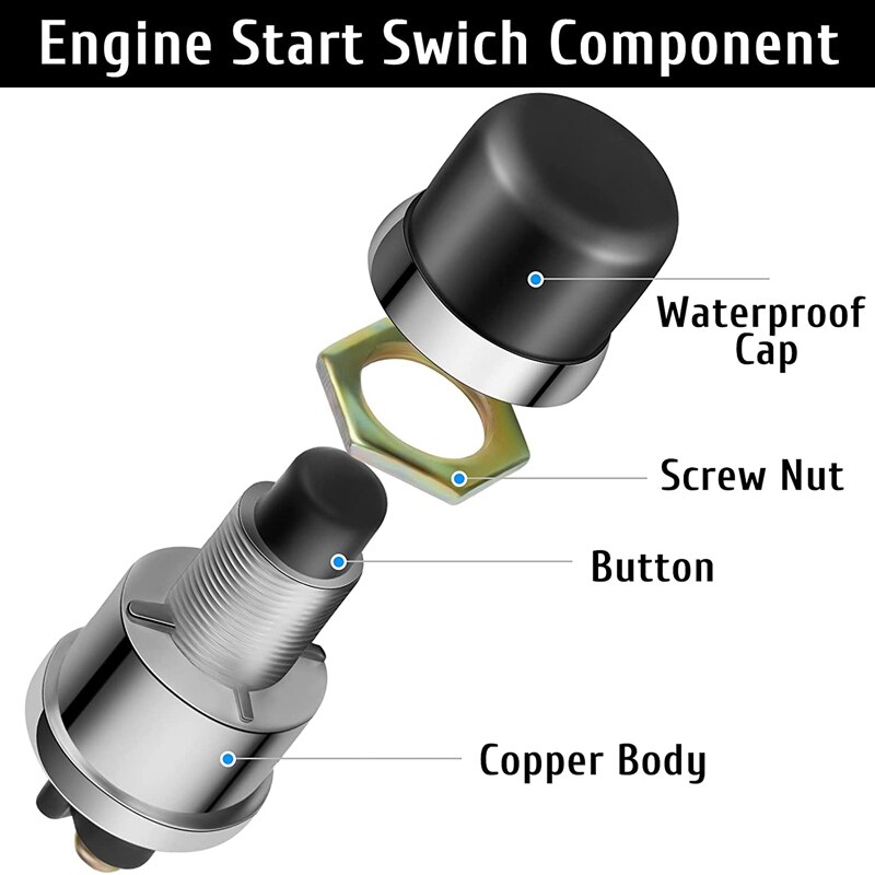 4 Pcs Engine Start Push Button Momentary Start Switch 12V / 24V Weatherproof Push Button Start Switch For Car Truck Boat