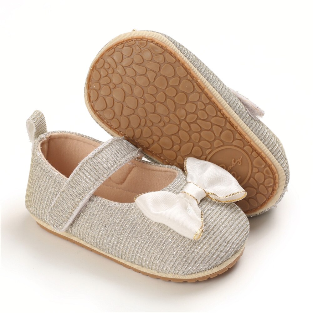 0-12M Kleinkinder Baby Mädchen Prinzessin Schuhe Prewalker Kleinkinder Weiche Sohle Flache Anti-Unterhose Sandalen Mit Bogen knoten Grau/Rosa/rosig/Weiß: D / 1