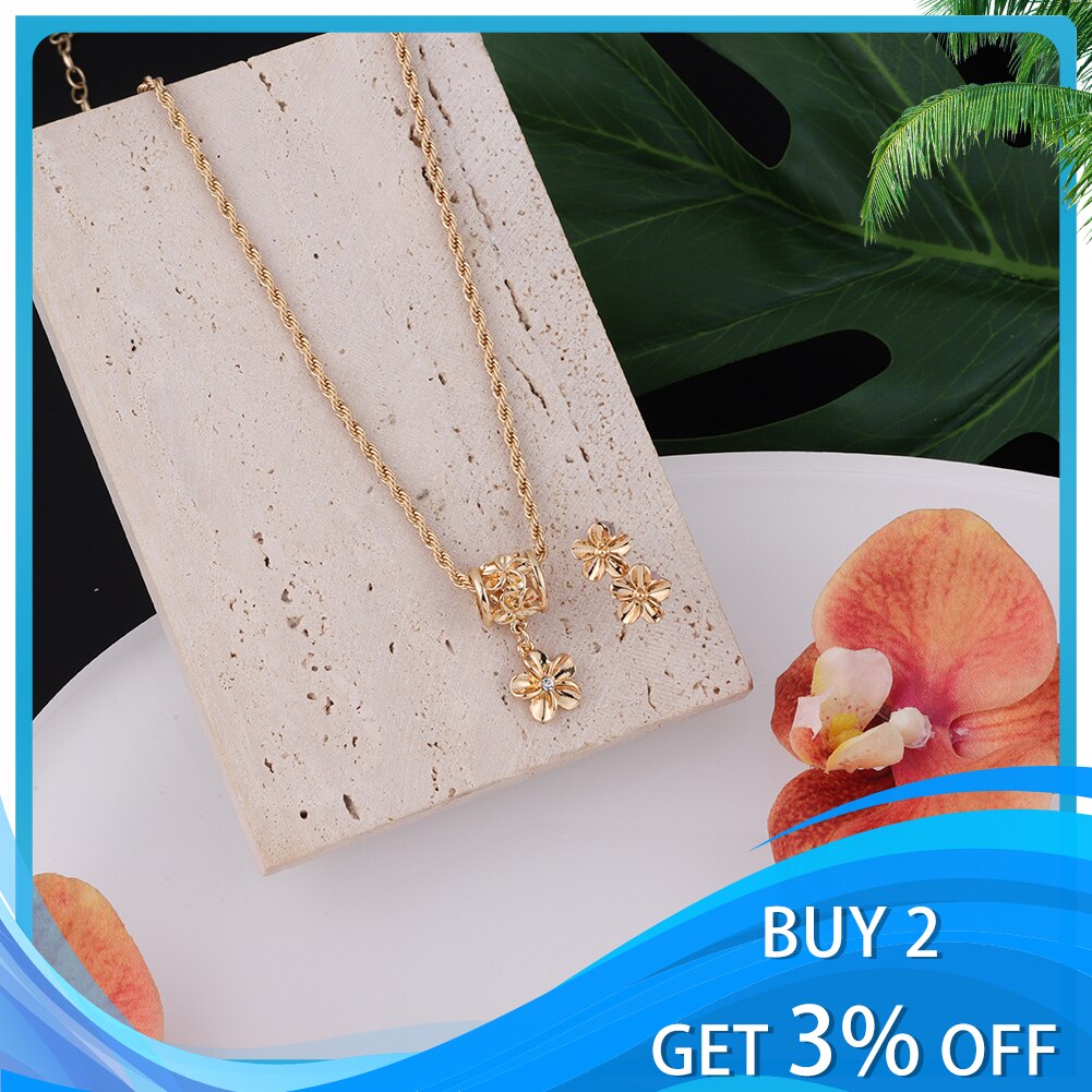 SophiaXuan Hawaiian Jewelry Set Samoa Polynesian Plumeria Flower Earrings Necklaces Sets Jeweler for Women Party