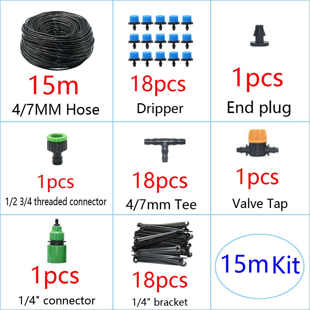 DIY Drip Irrigation System Automatic Watering Garden Irrigation Micro Drip Watering Kits with 8 Holes Drippers Sprinklers: 15M Kit