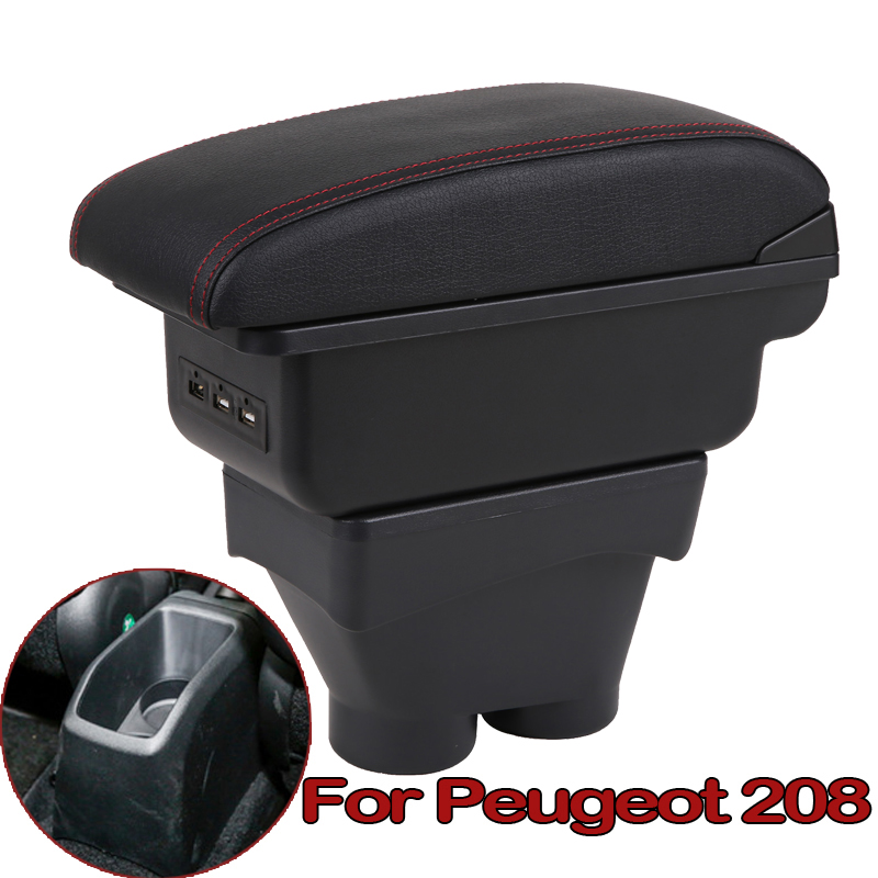 Voor Peugeot 208 Armsteun Doos Verhoog Dubbele Laag Centrale Winkel Inhoud Bekerhouder Asbak Accessoires