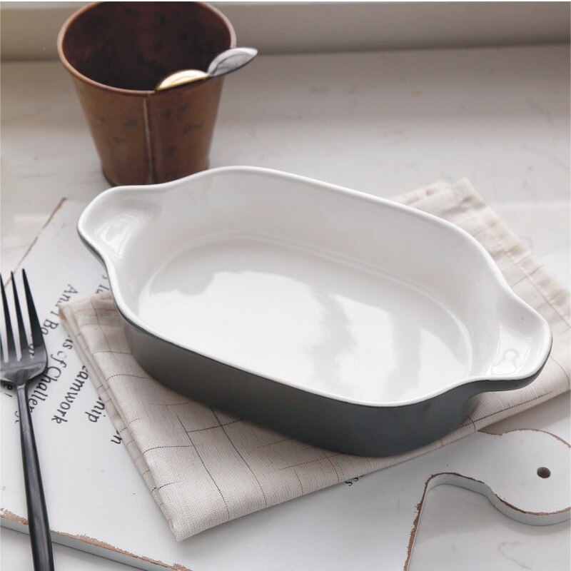 1pc Porcelain Baking Pan Baked Deep Dish Baked Rice Pan Household Dinnerware Rice Dish with Double Handles