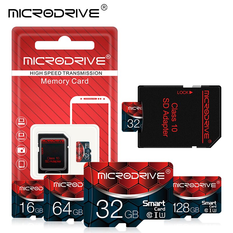 Capaciteit micro sd kaart 8gb 16gb 32gb klasse 10 geheugenkaart micro sd 64gb 128gb mini flash tf kaart met gratis adapter