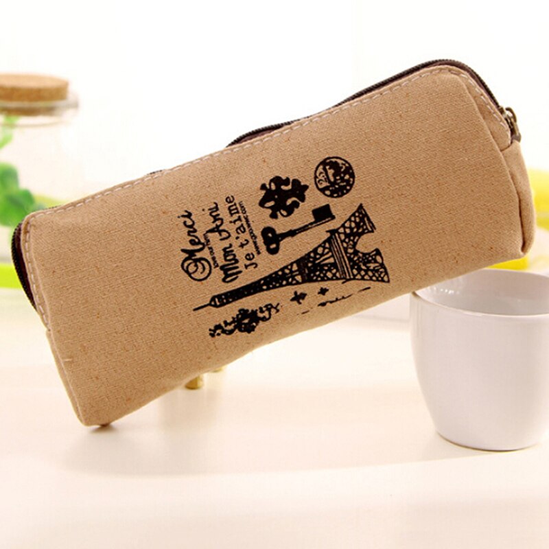 Vintage katoenen en linnen canvas studenten etui met grote capaciteit, schrijfwarentassen, eenvoudige pen, etui voor kantoororganisatie