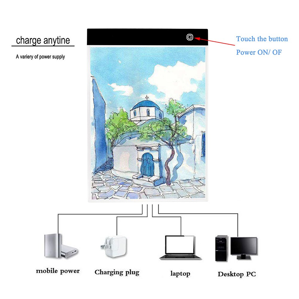 Tracing Drawing Board Pad Painting Embroidery Tools A3 Dimmable LED Light Box USB Powered 3 Brightness Levels Tracing Pad