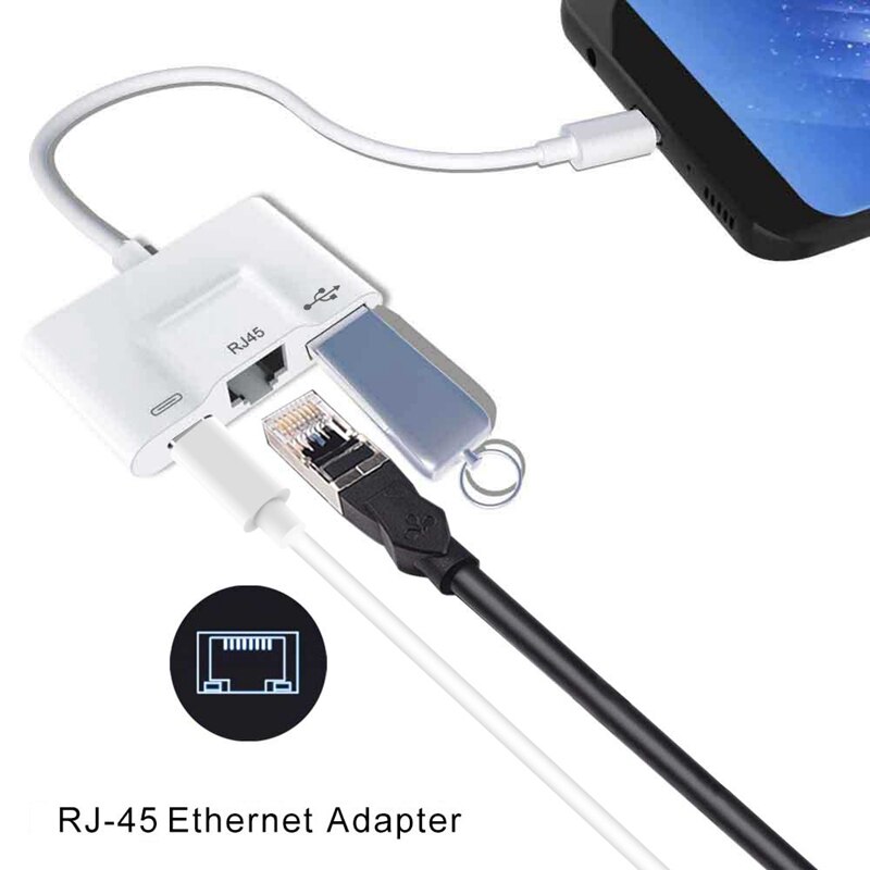 Usb C to Ethernet Adapter Support Fast Charging Rj45 Usb 3.0 Port Hub Rj45 Lan Network Card for Ios Windows Mac Android