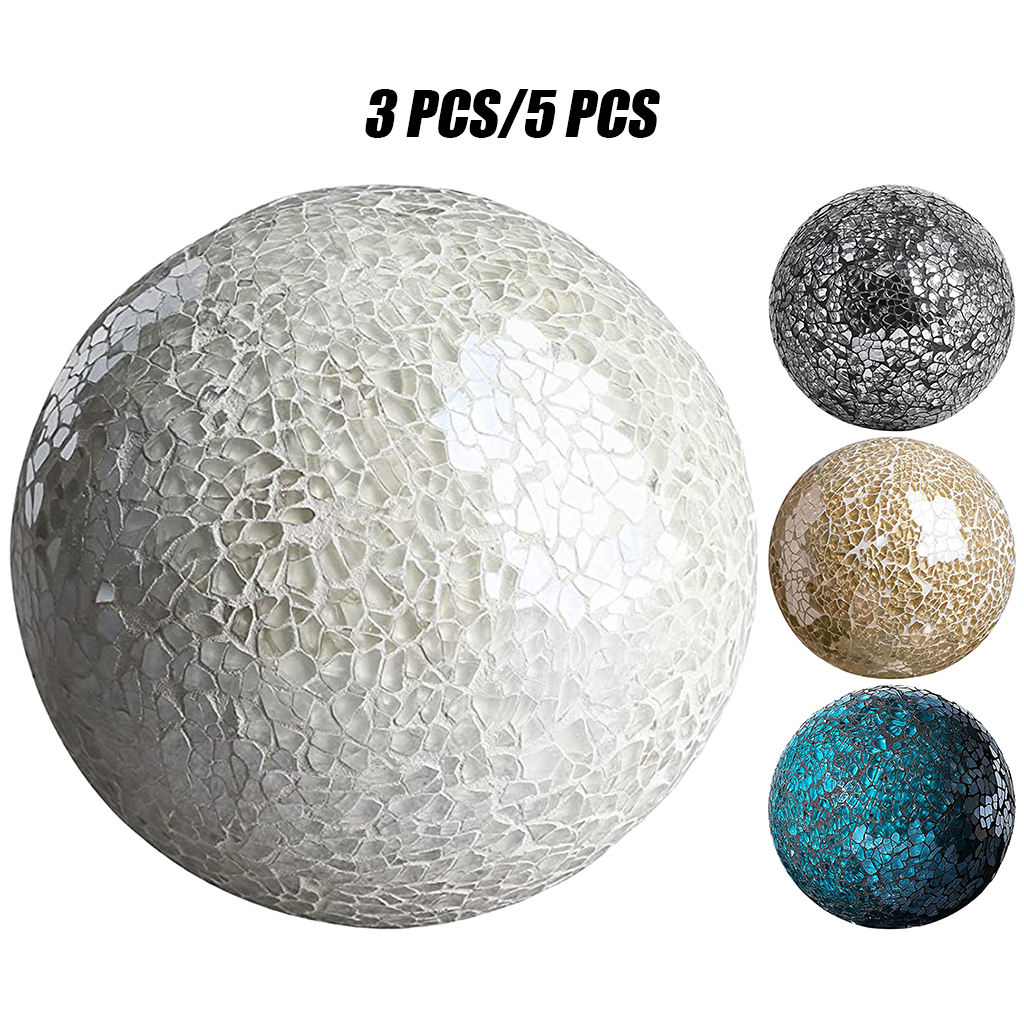 Mosaic Sphere Balls Set 3.15inch Centerpieces Bowls Crackled Glass Globe Decorative Ball for Ornaments Home Dining Table Decor