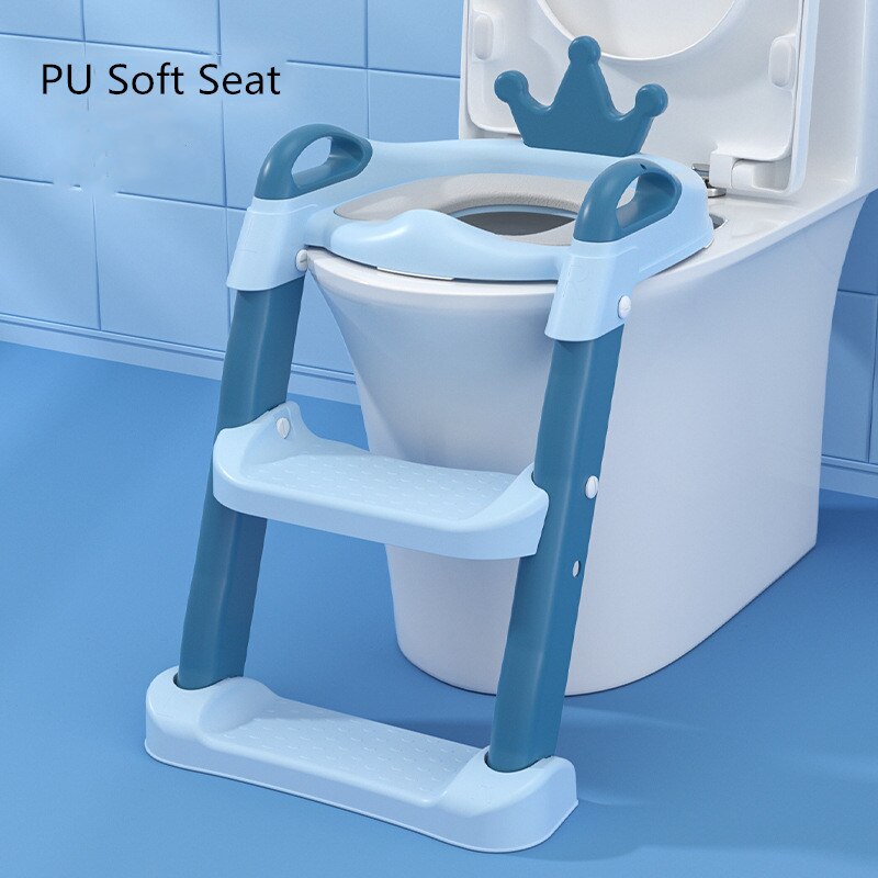 1-10 Years Baby Crown Potty Adjustable Step Stool Ladder Pot Training Chair Toilet Seat Children's Urinal Backrest For Toddlers: PU Blue Light blue