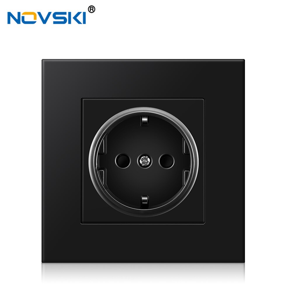 Power Socket,16A EU Standard Wall Socket Electrical Outlet 86 * 86mm Plastic Flame Retardant Panel Plug Grounded AC110-250V