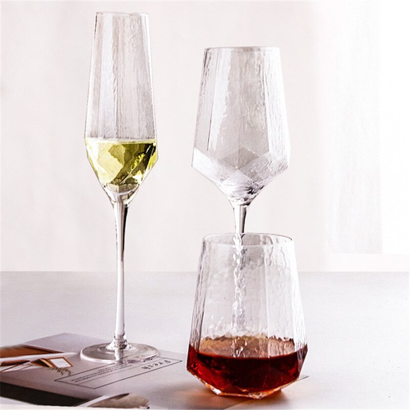 Verre à vin moderne verre à diamant martelé | Flacons de coupe créative, liqueur tasse de Champagne, verre à bord en or, vaisselle pour décoration de la maison du Bar