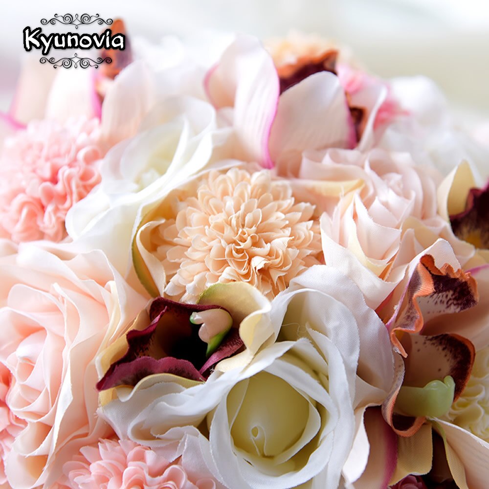 Kyunovia soie mariage Bouquet fleurs mariage souvenir Bouquet mariée Bouquet corail Rose et Rose hortensia mariage Bouquet FE36