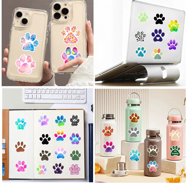 64 sztuki uroczych naklejek z odciskami łapek kotów i psów z kreskówek, naklejki diy ze zwierzętami, naklejki do scrapbookingu, telefonu, bagażu, deskorolki, wodoodporne naklejki